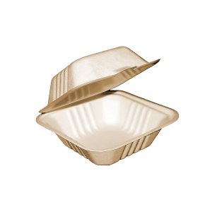 Product: COMPOSTABLE BAGASSE CONTAINER WITH FLAP 6X6X3 - 500/CS