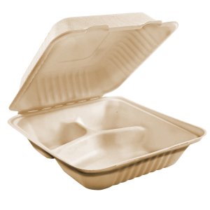 Product: COMPOSTABLE BAGASSE CONTAINER 3 COMPARTMENTS 9X9X3 200/CS