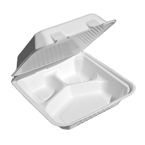 Product: BAGASSE CONTAINER 8 INCHES 3 COMPARTMENTS - 150/BOX